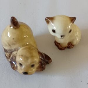 Ceramic Small Pet Figurines - Cream and Brown